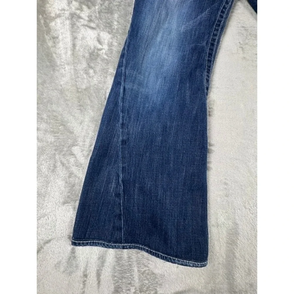 True Religion Jeans M 34 Joey Flare Dark Wash Horseshoe Flap Pocket Twisted Seam